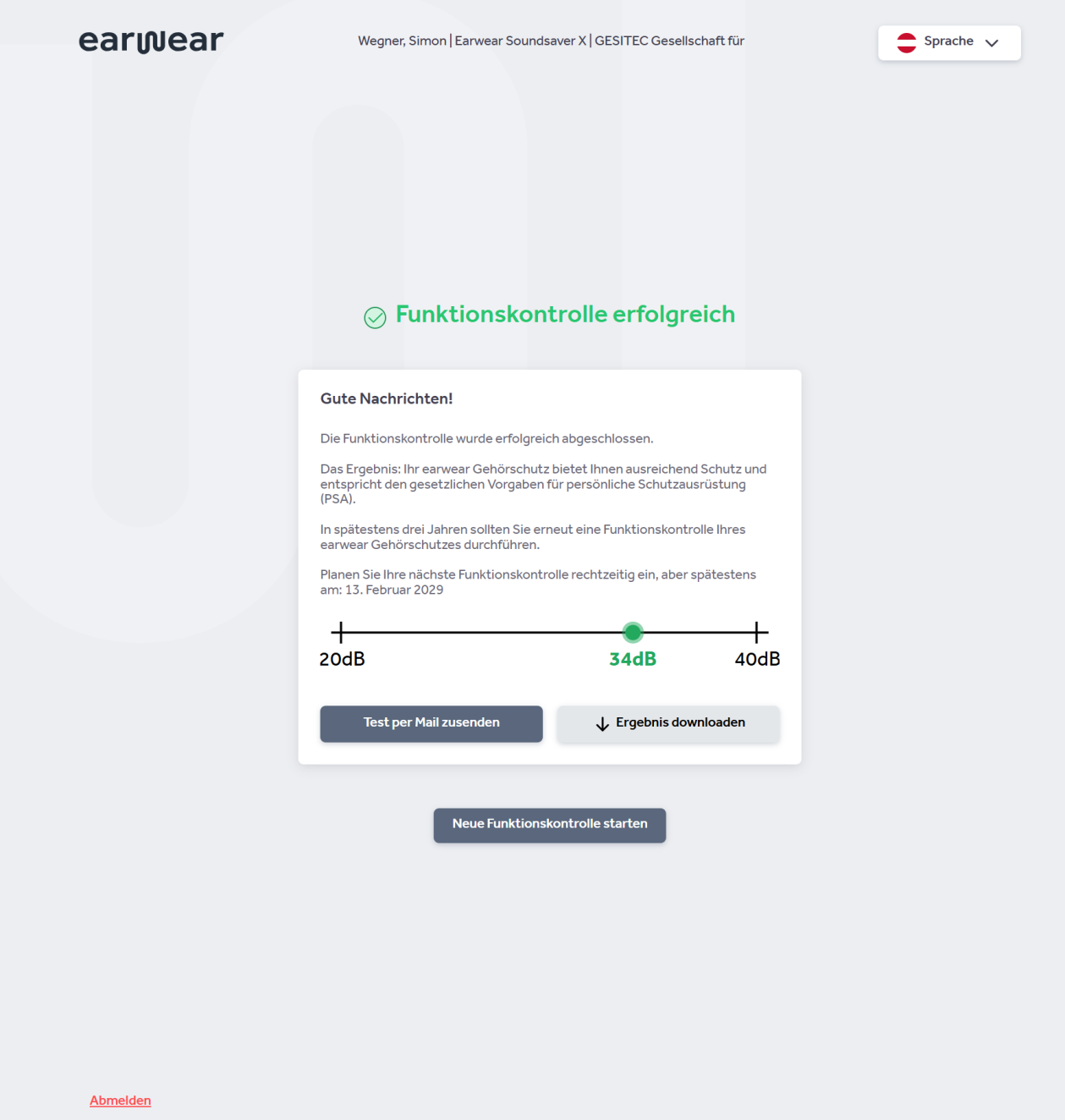Funktionskontrolle erfolgreich – Ergebnis, Download, neue Kontrolle
