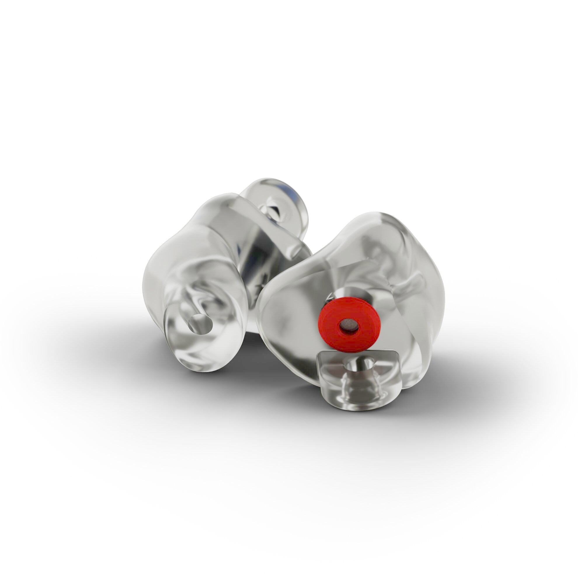 Schwarzer maßgefertigter Industrie-Gehörschutz „Soundsaver X“ aus robustem Acrylat mit rotem Filter, geprüft und zertifiziert für zuverlässigen Lärmschutz in lauten Arbeitsumgebungen.