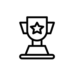 pokal icon von earwear – symbol für erfolg, engagement und das schaffen von hoffnung durch innovation und schutz.