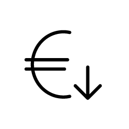 euro symbol mit pfeil nach unten – earwear icon, das kosteneffizienz und nachhaltige lösungen darstellt.